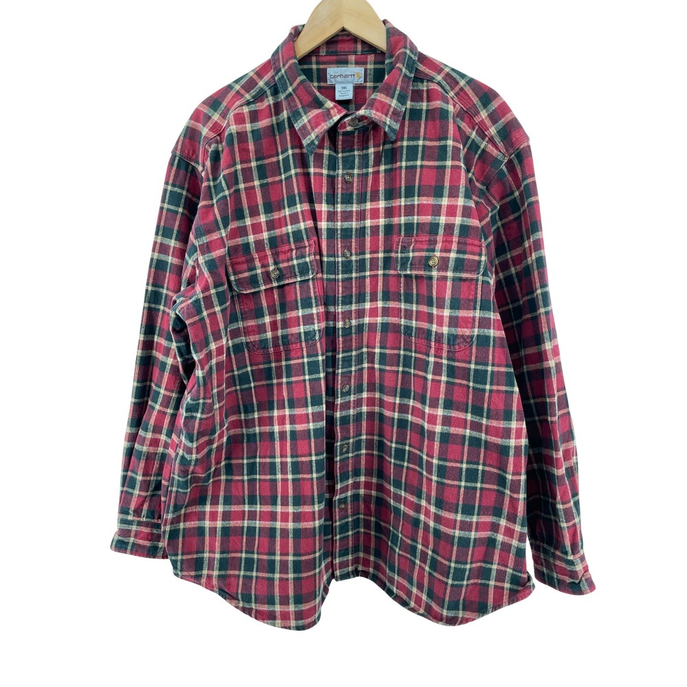 Carhartt Flannel Shirt Mens 3XL Red Plaid Heavy Thick Lumberjack Utility Rugged
